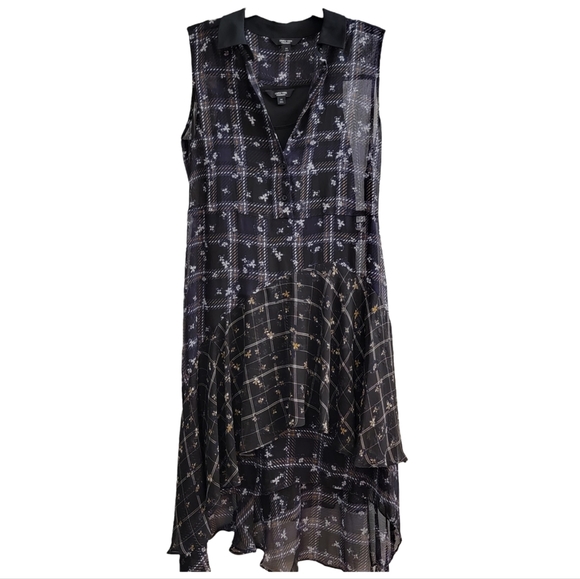 Navy Blue & Black Plaid Midi Ruffle High Low Butterfly Peter Pan Collar Size Med - Picture 5 of 13